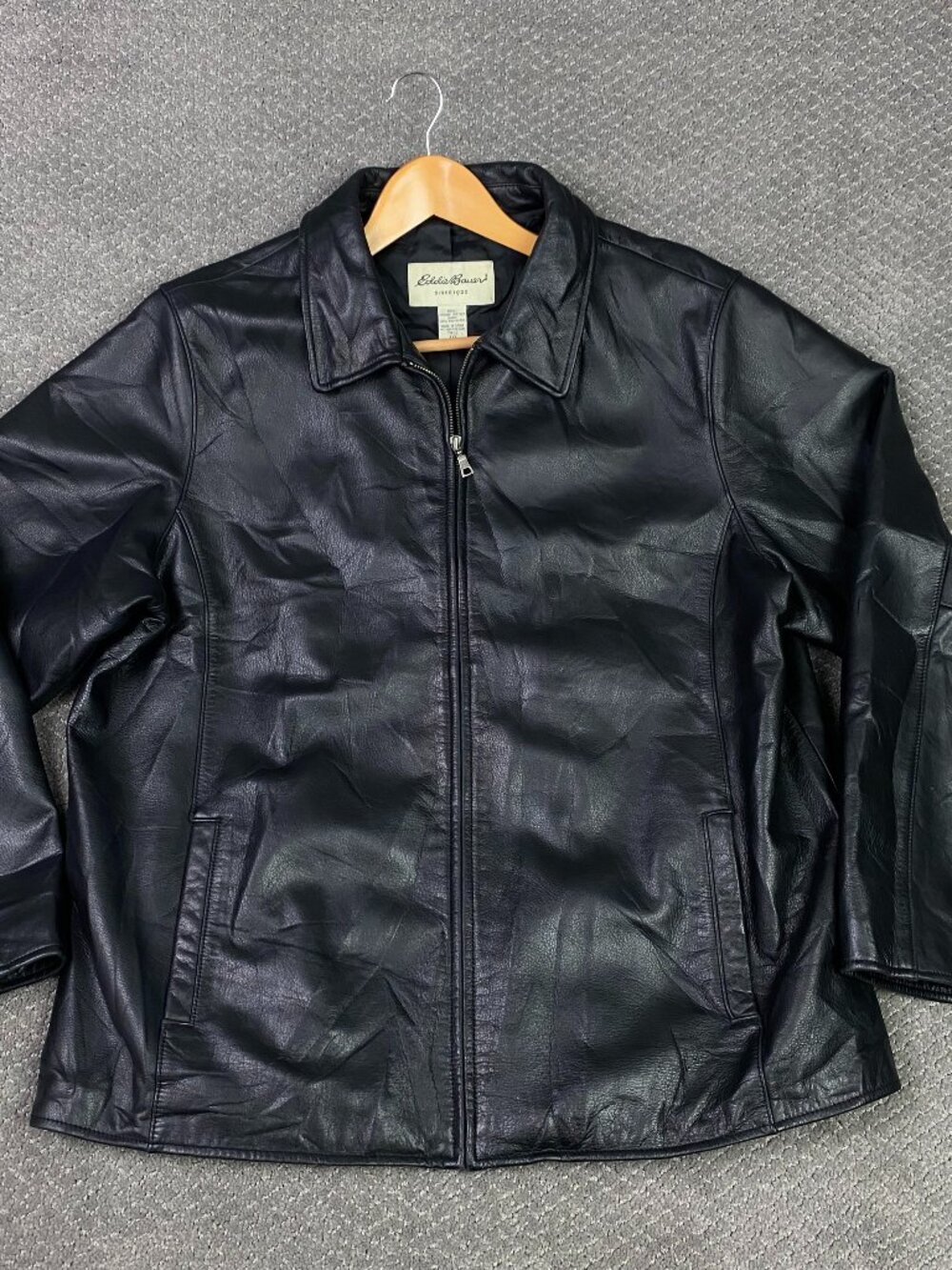 Eddie Bauer Leather Jacket Mens XXL TALL Black bomber Full Zip 2XLT